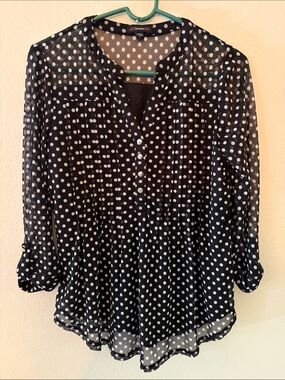 Cocomo Black Sheer Polka Dot Blouse-size small